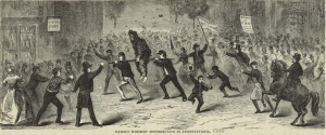 An illustration depicting the assault of a tax collector.